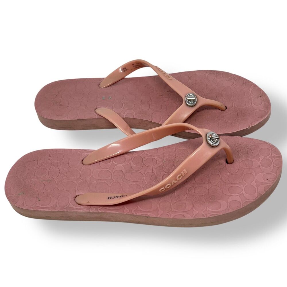 COACH Abbigail Rubber ROSE Turnlock Flip Flops Sz 7